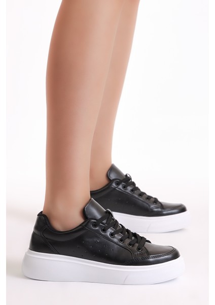 Kadın Siyah Poli Taban Bağcıklı Spor Ayakkabı fiyatları