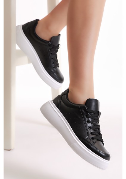 Kadın Siyah Poli Taban Bağcıklı Spor Ayakkabı modelleri