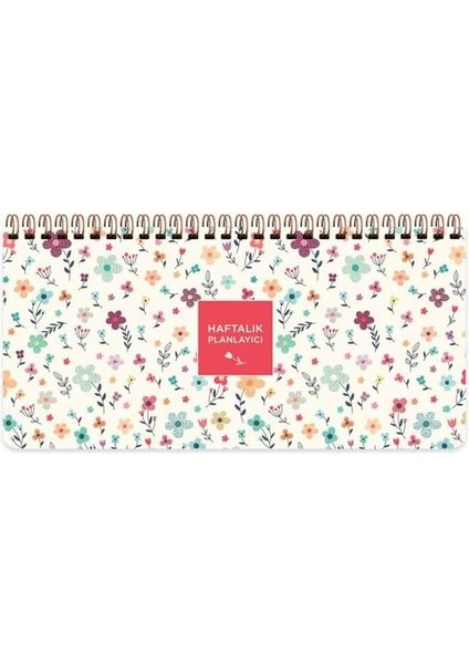 13X27 Haftalık Spiralli Planner - Krem Çiçek