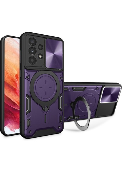 Samsung Galaxy A13 Uyumlu Kılıf Zebana Manyetik Standlı Armor Silikon Kılıf Derin Mor