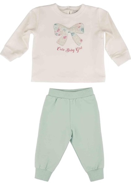 Kız Bebek Fiyonk Baskılı Iki Renkli Takım