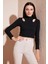 Esnek Slim Fit Cut Out Pencereli Dik Yaka Crop Bluz Bayan Bluz 5865348 1