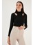 Esnek Slim Fit Cut Out Pencereli Dik Yaka Crop Bluz Bayan Bluz 5865348 3