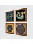 Yaşam Çiçeği, Nazar, Şahmeran Ahşap Çerçeveli Taş Duvar Tablosu 4’lü Set – 25x25 cm Dekoratif Modern Sanat – Ev ve Ofis Dekoru |W4-790| 2