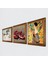 Gustav Klimt Yelpazeli Kadın, Da Vinci At Heykeli, Nar Taş Duvar Tablosu Ahşap Çerçeveli Duvar Dekoru 3 Parça Tablo Seti Wall Art W3-1339 2
