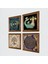 Nazar, Yaşam Çiçeği, Şahmeran, Hayat Ağacı Ahşap Çerçeveli Taş Duvar Tablosu 4’lü Set – 25x25 cm Dekoratif Modern Sanat – Ev ve Ofis Dekoru |W4-794| 2