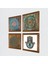 Yaşam Çiçeği, Fatma Ana Eli (Hamsa) Ahşap Çerçeveli Taş Duvar Tablosu 4’lü Set – 25x25 cm Dekoratif Modern Sanat – Ev ve Ofis Dekoru |W4-422| 2