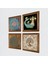 Yaşam Çiçeği, Şahmeran, Hayat Ağacı Ahşap Çerçeveli Taş Duvar Tablosu 4’lü Set – 25x25 cm Dekoratif Modern Sanat – Ev ve Ofis Dekoru |W4-444| 2
