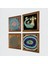 Nazar, Yaşam Çiçeği, Şahmeran Ahşap Çerçeveli Taş Duvar Tablosu 4’lü Set – 25x25 cm Dekoratif Modern Sanat – Ev ve Ofis Dekoru |W4-482| 2