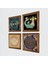 Nazar, Lotus Çiçeği, Yaşam Çiçeği, Şahmeran Ahşap Çerçeveli Taş Duvar Tablosu 4’lü Set – 25x25 cm Dekoratif Modern Sanat – Ev ve Ofis Dekoru |W4-792| 2