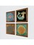 Yaşam Çiçeği, Lotus Çiçeği, Şahmeran Ahşap Çerçeveli Taş Duvar Tablosu 4’lü Set – 25x25 cm Dekoratif Modern Sanat – Ev ve Ofis Dekoru |W4-477| 2