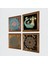 Sri Yantra, Yaşam Çiçeği, Şahmeran Ahşap Çerçeveli Taş Duvar Tablosu 4’lü Set – 25x25 cm Dekoratif Modern Sanat – Ev ve Ofis Dekoru |W4-478| 2