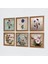 Ebru Sanatı, Kelebekli Çiçek Taş Duvar Tablosu Ahşap Çerçeveli Duvar Dekoru 6 Parça Tablo Seti Wall Art W6-72 2