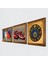 Stone Nazar Boncuğu, Kaplumbağa Terbiyecisi, Nar Ahşap Çerçeveli Taş Duvar Tablosu 3’lü Set – 25x25 cm Dekoratif Modern Sanat – Ev ve Ofis Dekoru |W3-1538| 2