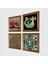 Yaşam Çiçeği, Hayat Ağacı, Şahmeran, Nar Ahşap Çerçeveli Taş Duvar Tablosu 4’lü Set – 25x25 cm Dekoratif Modern Sanat – Ev ve Ofis Dekoru |W4-767| 2