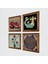 Ebru Sanatı, Yaşam Çiçeği, Şahmeran, Nar Ahşap Çerçeveli Taş Duvar Tablosu 4’lü Set – 25x25 cm Dekoratif Modern Sanat – Ev ve Ofis Dekoru |W4-773| 2