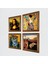 Salvador Dalí, Picasso, Gustav Klimt, Leonardo da Vinci Ahşap Çerçeveli Taş Duvar Tablosu 4’lü Set – 25x25 cm Dekoratif Modern Sanat – Ev ve Ofis Dekoru |W4-954| 2