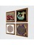 Stone Yaşam Çiçeği, Şahmeran, Nar Ahşap Çerçeveli Taş Duvar Tablosu 4’lü Set – 25x25 cm Dekoratif Modern Sanat – Ev ve Ofis Dekoru |W4-770| 2