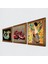 Gustav Klimt Yelpazeli Kadın, Şahmeran, Nar Ahşap Çerçeveli Taş Duvar Tablosu 3’lü Set – 25x25 cm Dekoratif Modern Sanat – Ev ve Ofis Dekoru |W3-1025| 2