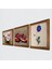 Ebru Sanatı, Kelebekli Çiçek, Nar Taş Duvar Tablosu Ahşap Çerçeveli Duvar Dekoru 3 Parça Tablo Seti Wall Art W3-1237 2