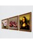 Leonardo da Vinci Mona Lisa, Kelebekli Çiçek, Nar Ahşap Çerçeveli Taş Duvar Tablosu 3’lü Set – 25x25 cm Dekoratif Modern Sanat – Ev ve Ofis Dekoru |W3-1206| 2