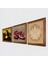 Lotus Çiçeği, Leonardo da Vinci Mona Lisa, Nar Ahşap Çerçeveli Taş Duvar Tablosu 3’lü Set – 25x25 cm Dekoratif Modern Sanat – Ev ve Ofis Dekoru |W3-1426| 2