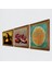 Lotus Çiçeği, Leonardo da Vinci Mona Lisa, Nar Ahşap Çerçeveli Taş Duvar Tablosu 3’lü Set – 25x25 cm Dekoratif Modern Sanat – Ev ve Ofis Dekoru |W3-1429| 2