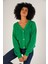 Kadın Yeşil Selanik Örgü V Yaka Pamuk Hırka TRIST-6150 3