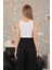 Kaşkorse Kumaş Halter Yaka Kolsuz Kadın Crop-Beyaz 3