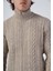 Erkek Vizon Saç Örgülü Yürütme Fermuarlı Dik Yaka Triko Yün Hırka TRIST-5297 5