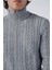 Erkek Gri Saç Örgülü Yürütme Fermuarlı Dik Yaka Triko Yün Hırka TRIST-5297 5