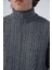 Erkek Koyu Gri Saç Örgülü Yürütme Fermuarlı Dik Yaka Triko Yün Hırka TRIST-5297 5