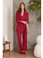 2820 Kadın Bordo Dantelli Penye 3'lü Sabahlıklı Pijama Takım 1