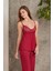 2820 Kadın Bordo Dantelli Penye 3'lü Sabahlıklı Pijama Takım 5