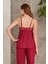 2820 Kadın Bordo Dantelli Penye 3'lü Sabahlıklı Pijama Takım 2