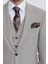 Erkek Bej Sivri Yaka Slim Fit Yelekli Takım Elbise 4