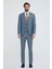 Erkek Gri Mavi Slim Fit Yelekli Takım Elbise 1