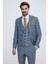 Erkek Gri Mavi Slim Fit Yelekli Takım Elbise 2