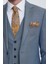 Erkek Gri Mavi Slim Fit Yelekli Takım Elbise 4