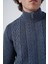 Erkek İndigo Saç Yürütme Arka Kol Selanik Dik Yaka Cepli Triko Yün Hırka TRIST-5298 5