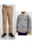 Unisex Çocuk Ribana Bel Keten Bej Okul Pantolonu + Polo Yaka Uzun Kol T-Shirt 1
