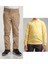 Unisex Çocuk Ribana Bel Keten Bej Okul Pantolonu + Polo Yaka Uzun Kol T-Shirt 1