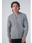 Erkek Gri Arka Fitilli Dik Yaka Fermuarlı Triko Yün Hırka TRIST-5299 1