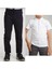 Unisex Çocuk Ribana Bel Keten Siyah Okul Pantolonu + Polo Yaka Kısa Kol T-Shirt 1