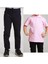 Unisex Çocuk Ribana Bel Keten Siyah Okul Pantolonu + Polo Yaka Kısa Kol T-Shirt 1