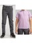 Unisex Çocuk Ribana Bel Keten Gri Okul Pantolonu + Polo Yaka Kısa Kol T-Shirt 1