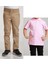 Unisex Çocuk Ribana Bel Keten Bej Okul Pantolonu + Polo Yaka Kısa Kol T-Shirt 1