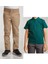 Unisex Çocuk Ribana Bel Keten Bej Okul Pantolonu + Polo Yaka Kısa Kol T-Shirt 1