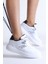 Kadın Beyaz Siyah Poli Taban Yanı Şeritli Bağcıklı Sneaker 2