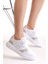 Kadın Beyaz Gri Poli Taban Yanı Şeritli Bağcıklı Sneaker 2